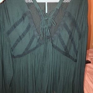 Long Sleeve Lace Green Blouse
